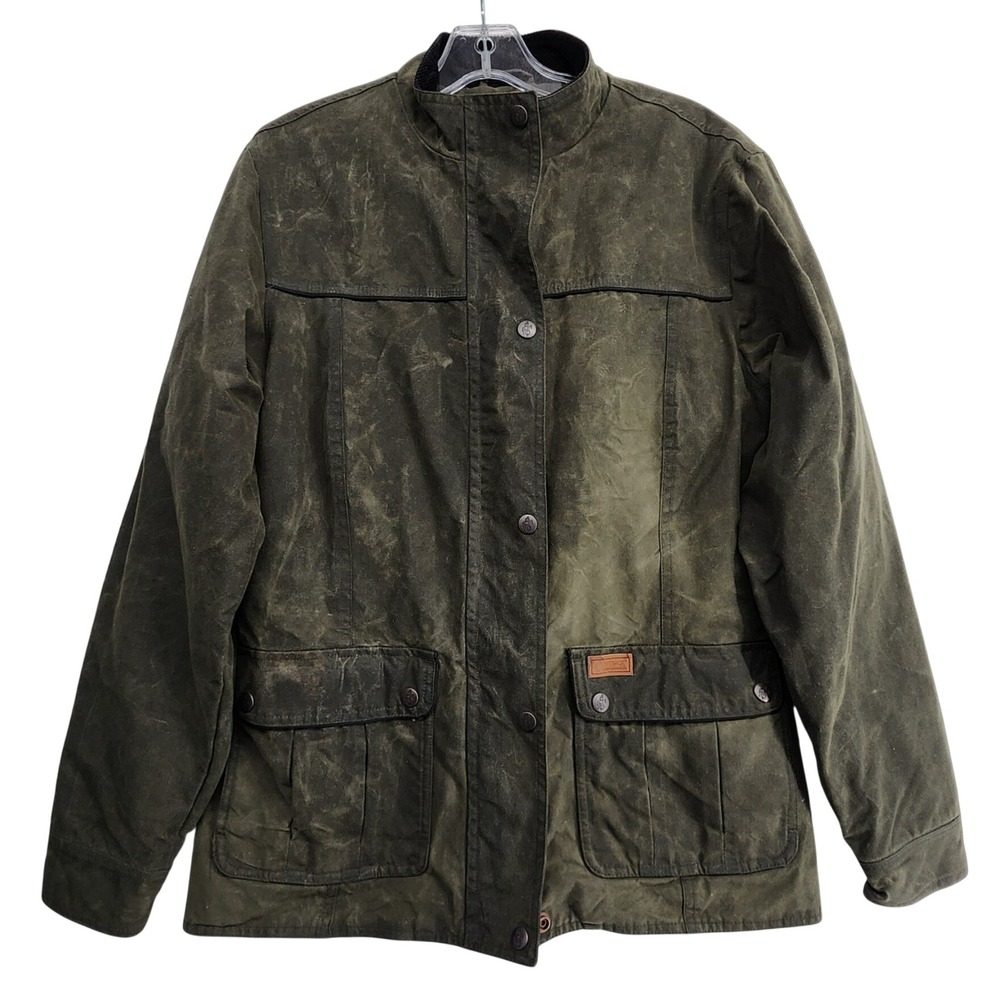 Outback Trading Co M Green Oilskin Waxed Cotton Jacket Western Barn Chore Field